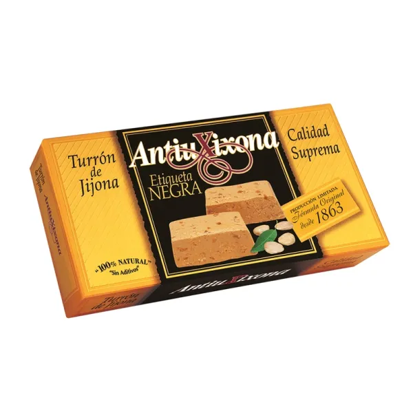 Estuche Turrón Jijona ANTIU XIXONA ETIQUETA NEGRA - 70%  Almendra Marcona - 200 g.