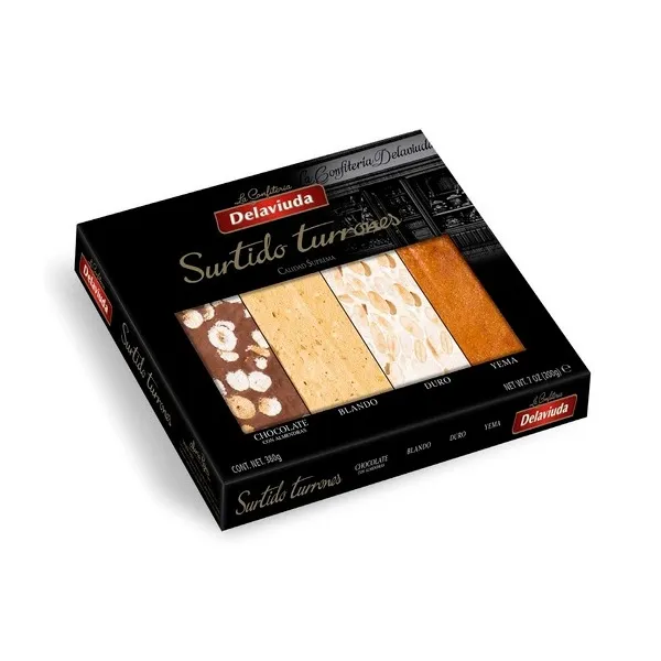 Estuche Surtido 4 Turrones (Jijona, Alicante, Yema Tostada y Chocolate) DELAVIUDA - 380 g.