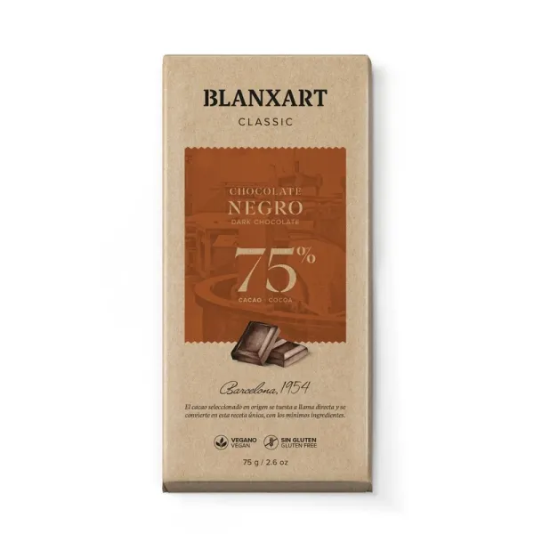 Chocolate negro 75 %  BLANXART - Vegano - 75 g.
