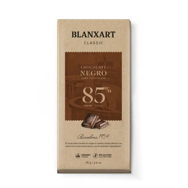 Chocolate negro 85 %  BLANXART - Vegano - 75 g.